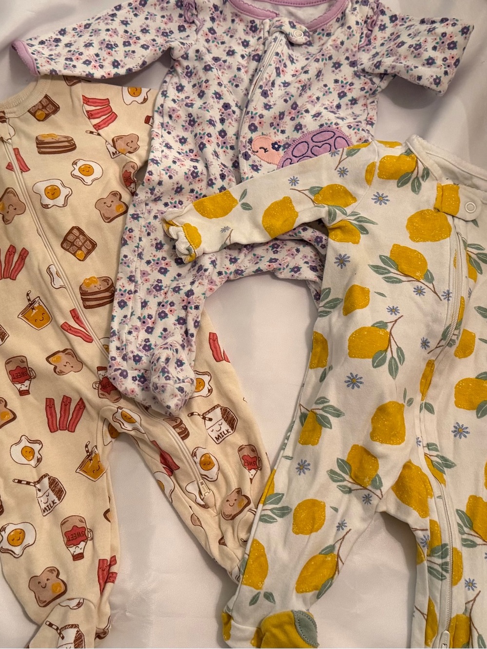 Carter's Lemon, Floral & Breakfast Print Cotton Pajama Trio 3 month sizes